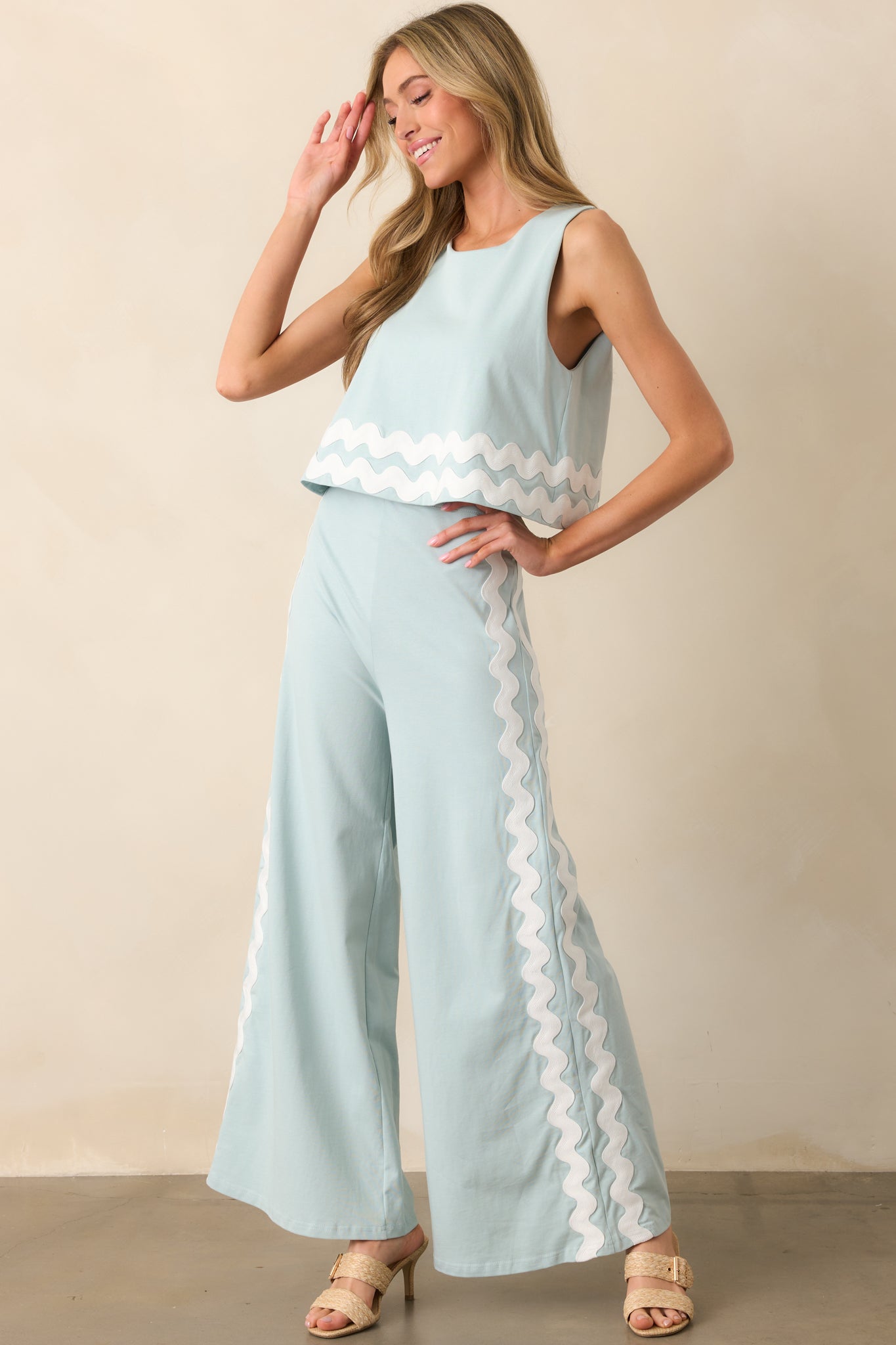Kayla Ancient Waters Aqua Cotton Jumpsuit