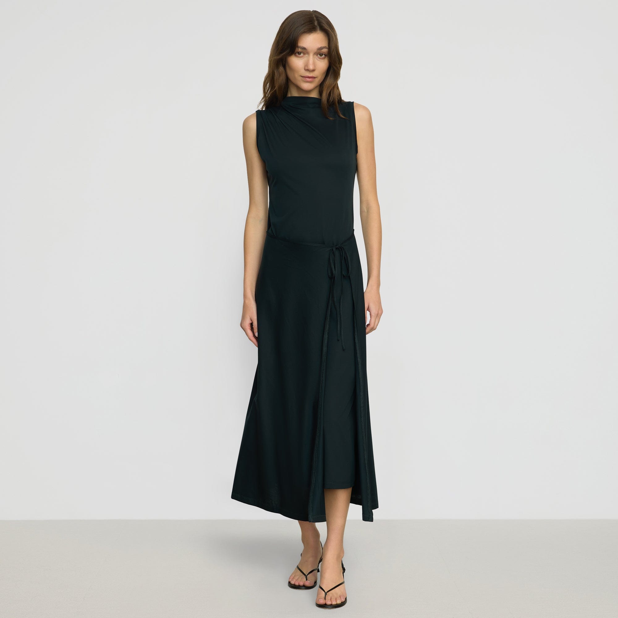 Amelia Asymmetric-Neck Wrap Dress