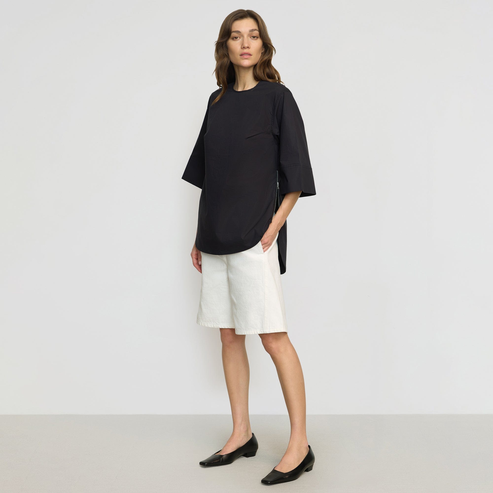 Catie Side-Zip Oversized Tulip-Hem Top
