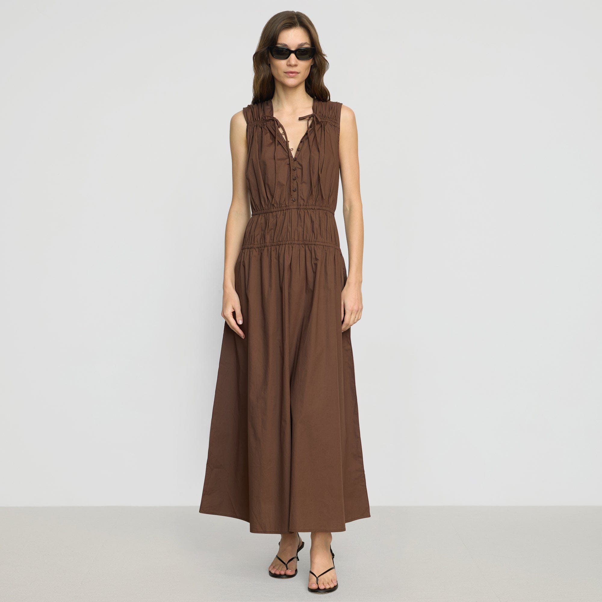 Iga Gathered Organic Cotton Maxi Dress
