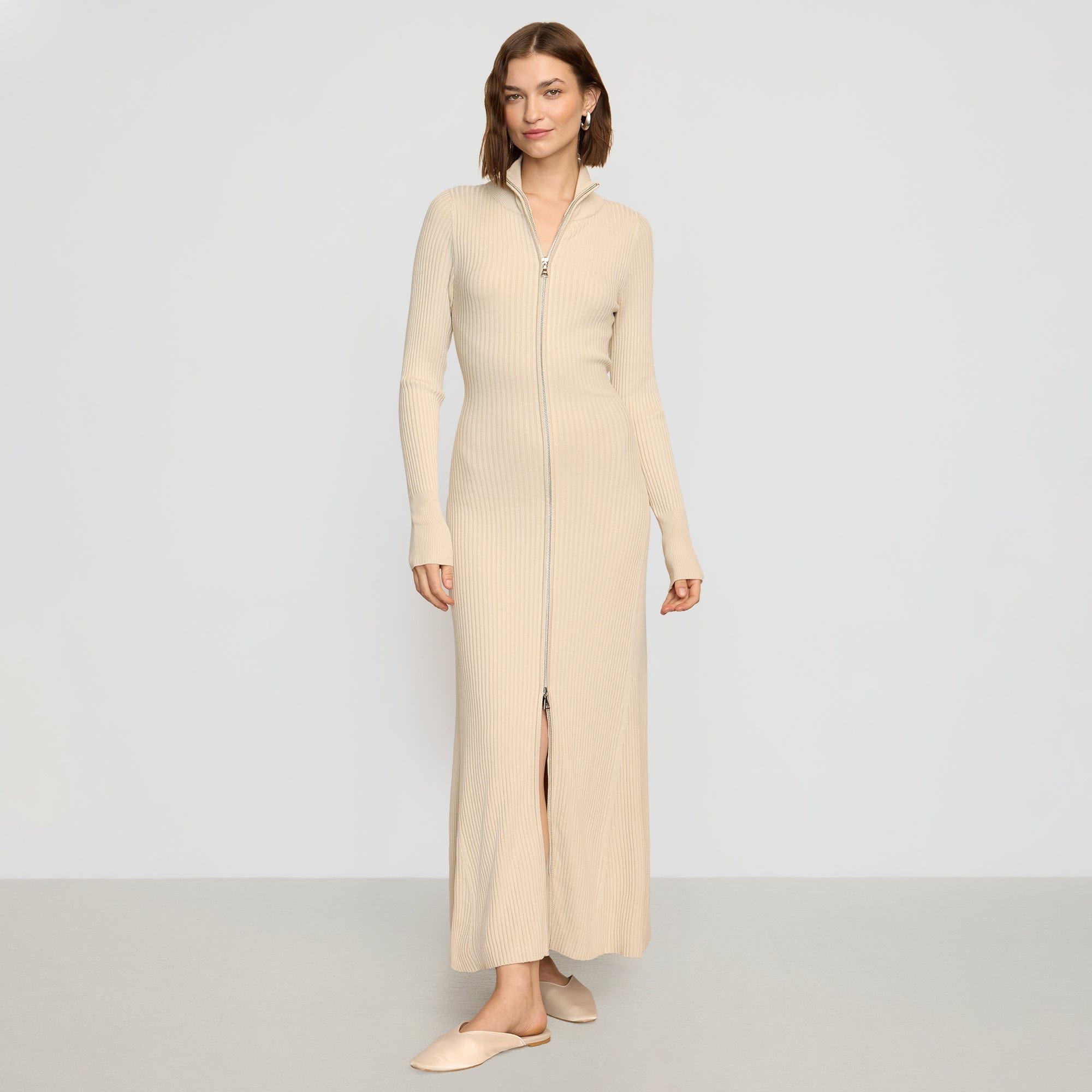 Janne Ribbed Two-Way Zip Sweater Dress