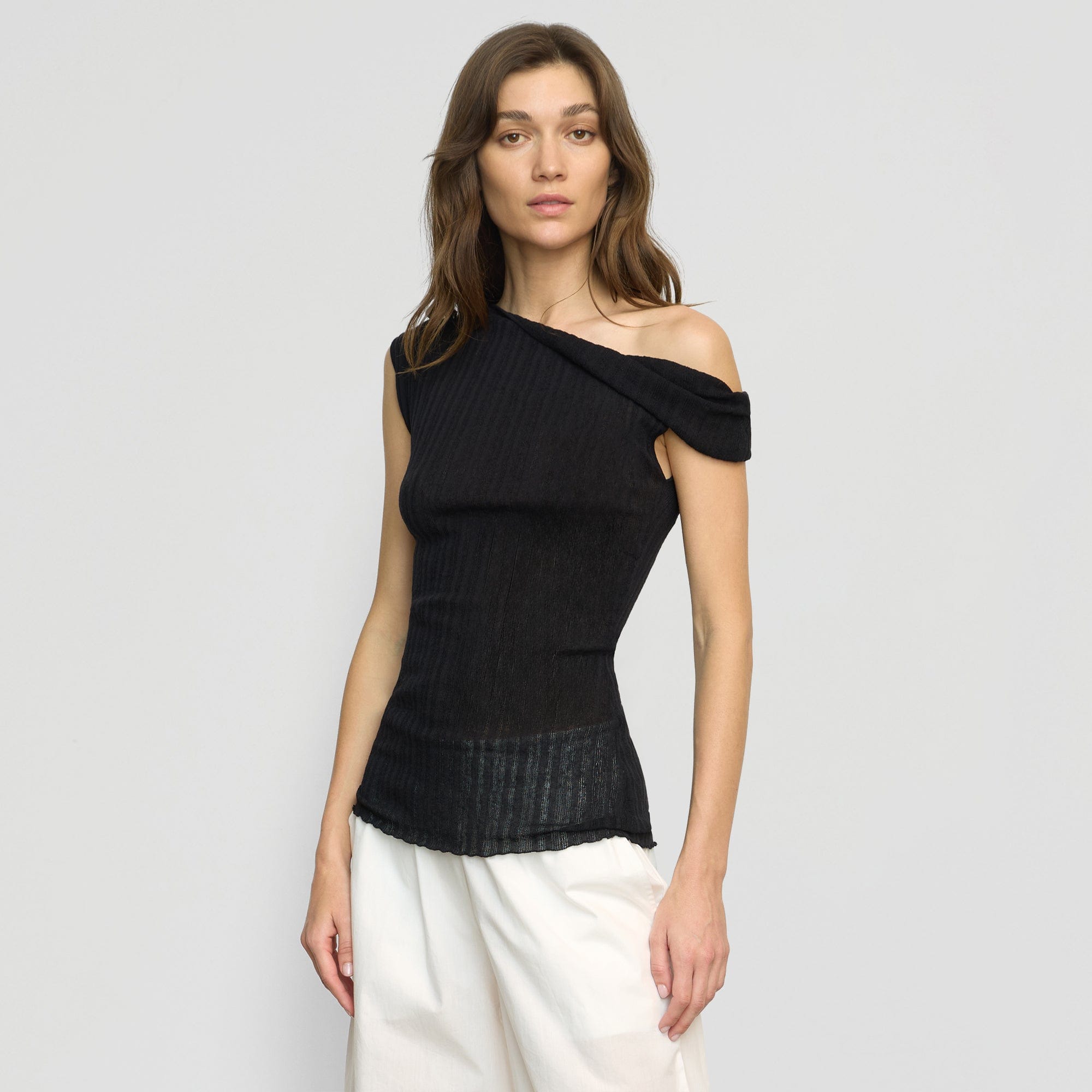 Saba Off-Shoulder Semi-Sheer Knit Top