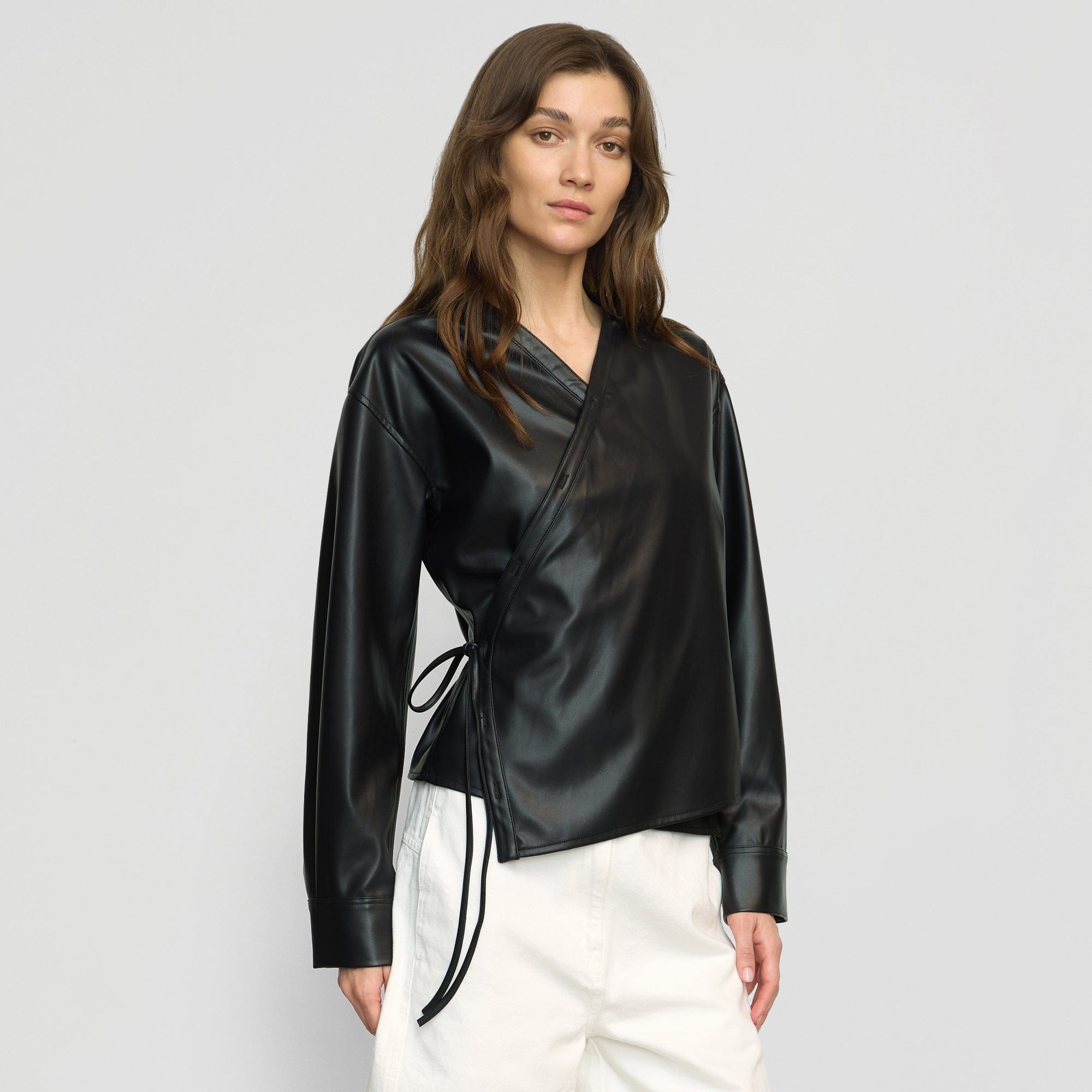 Sarit Vegan Leather Wrap Top