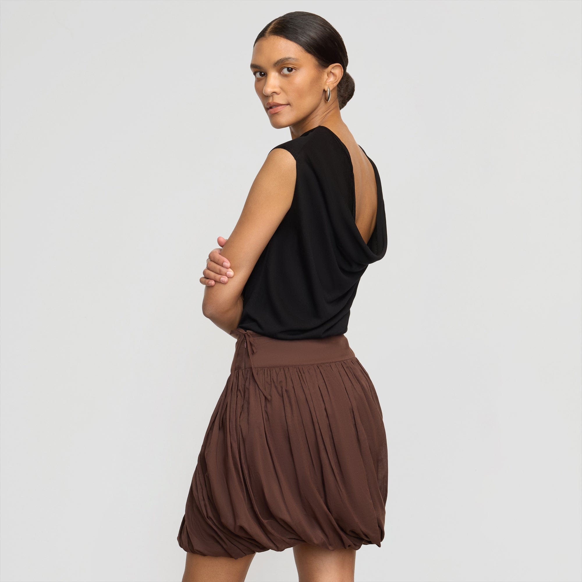 Vallo Semi-Sheer Cowl-Back Knit Blouse