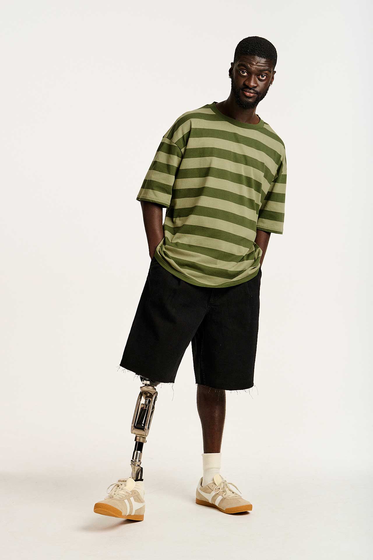 Benny - Oversized Cotton Tee in Green Stripe