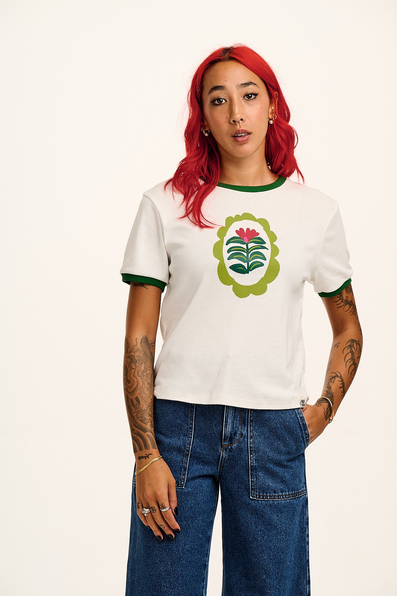 Maya - Cotton Tee in Flower Placement Print
